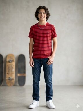 Polo Ralph Lauren Boy's Red & Navy Striped T-Shirt Size M (10-12) - Like New